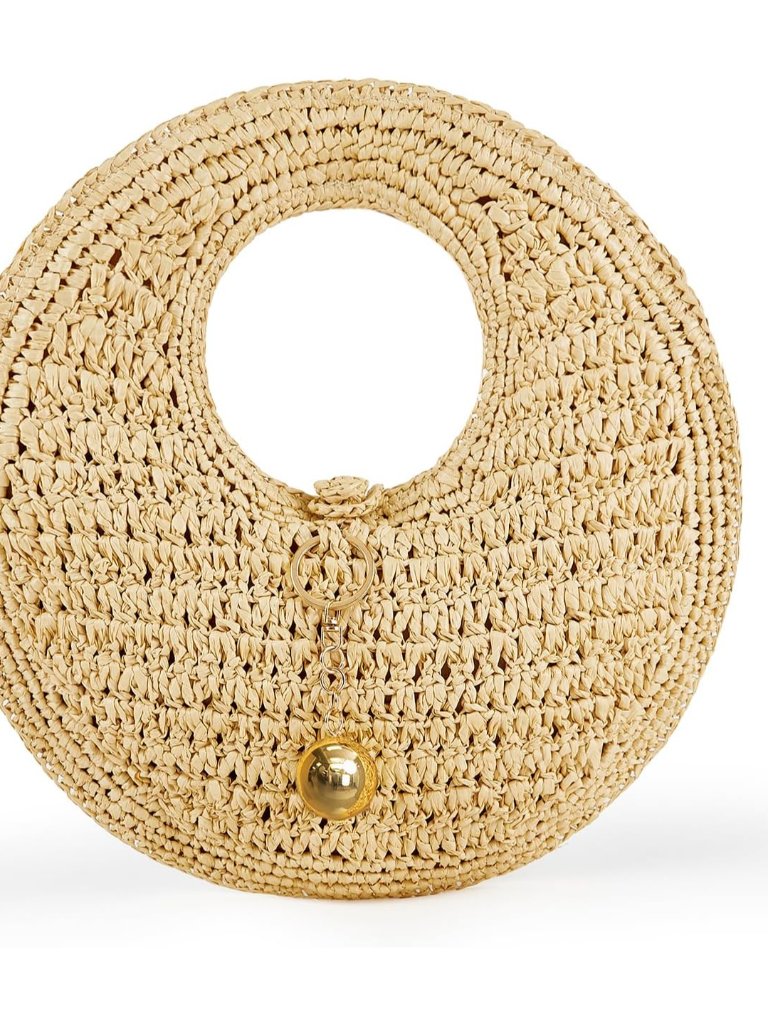 Woven Straw Beach Bag For Women Handmade Raffia Circle Bag, Summer Boho Chic Tot